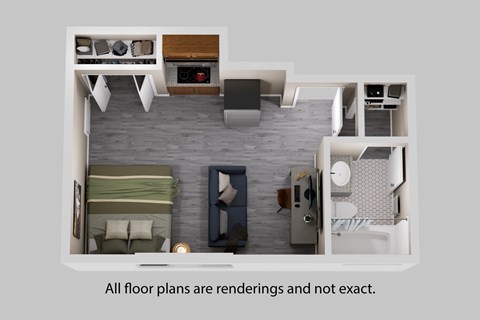 Floor plan for studio, 1 bath, 320 sqft